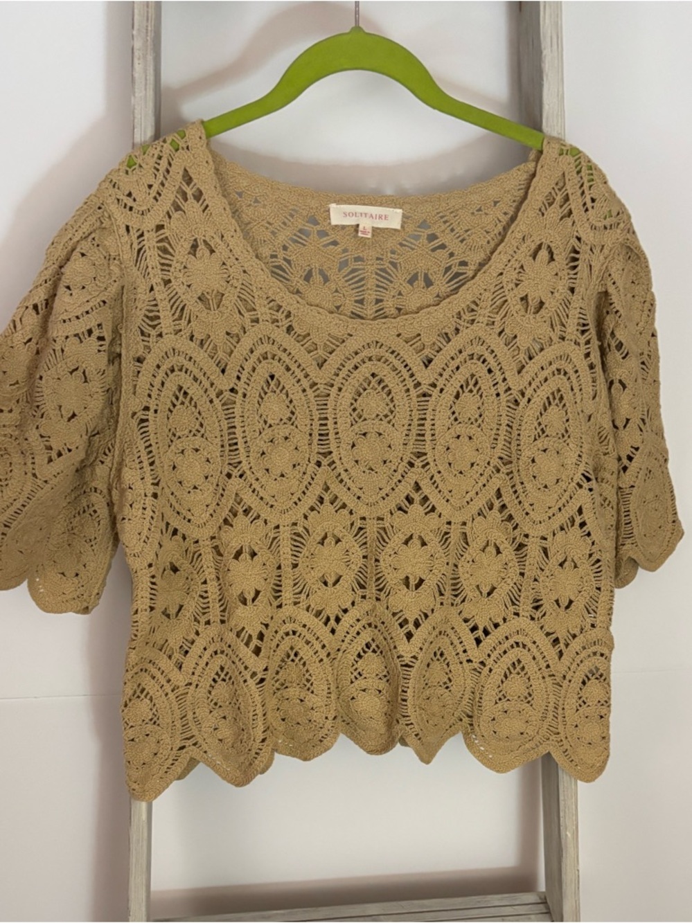 Solitaire large Crochet Crop Top in Tan, festival, whimsical, cottage-core